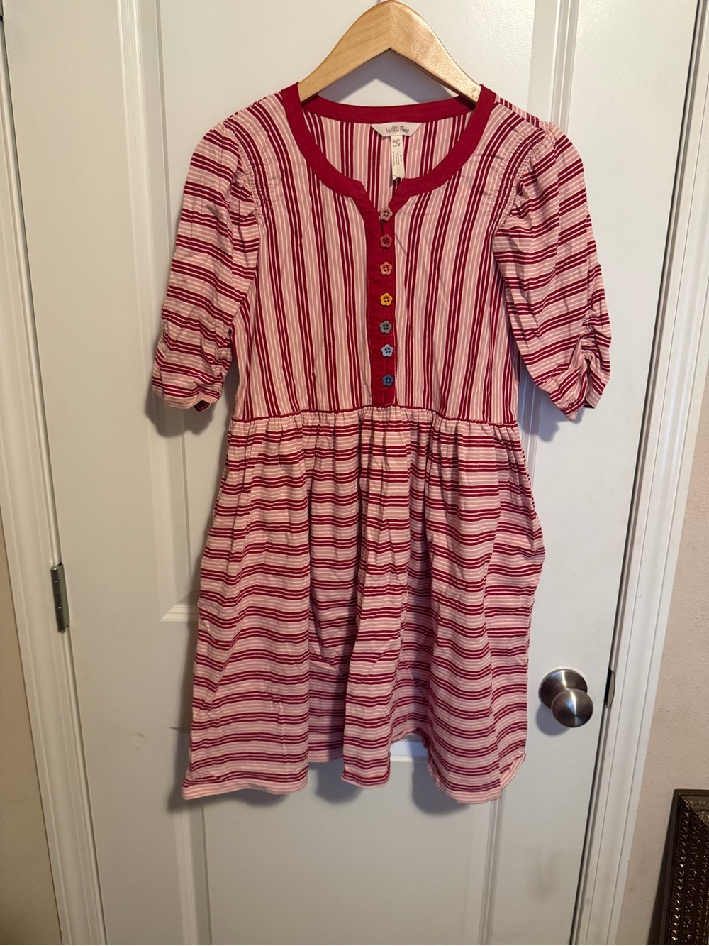 Matilda Jane Red & White Striped Dress with Colorful Flower Buttons